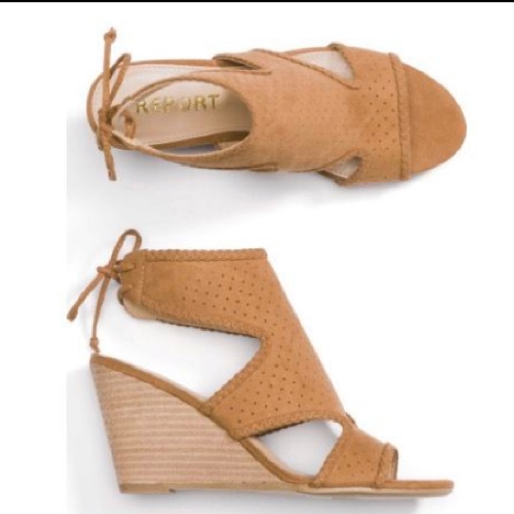 Report Serina Perforated faux Suede Wedge Sandal